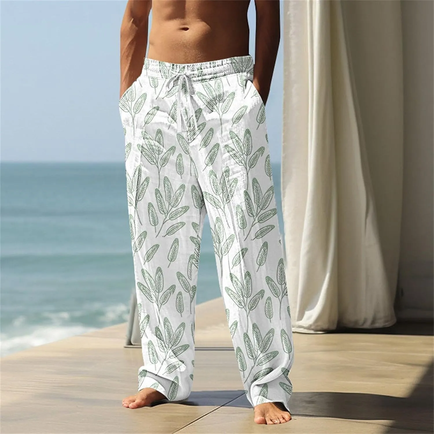 ZYXTIM Hawaiian Beach Summer Pants for Men Cute Graphic Straight Leg Fashion Travel Casual Trousers Loose Comfy Loungewear