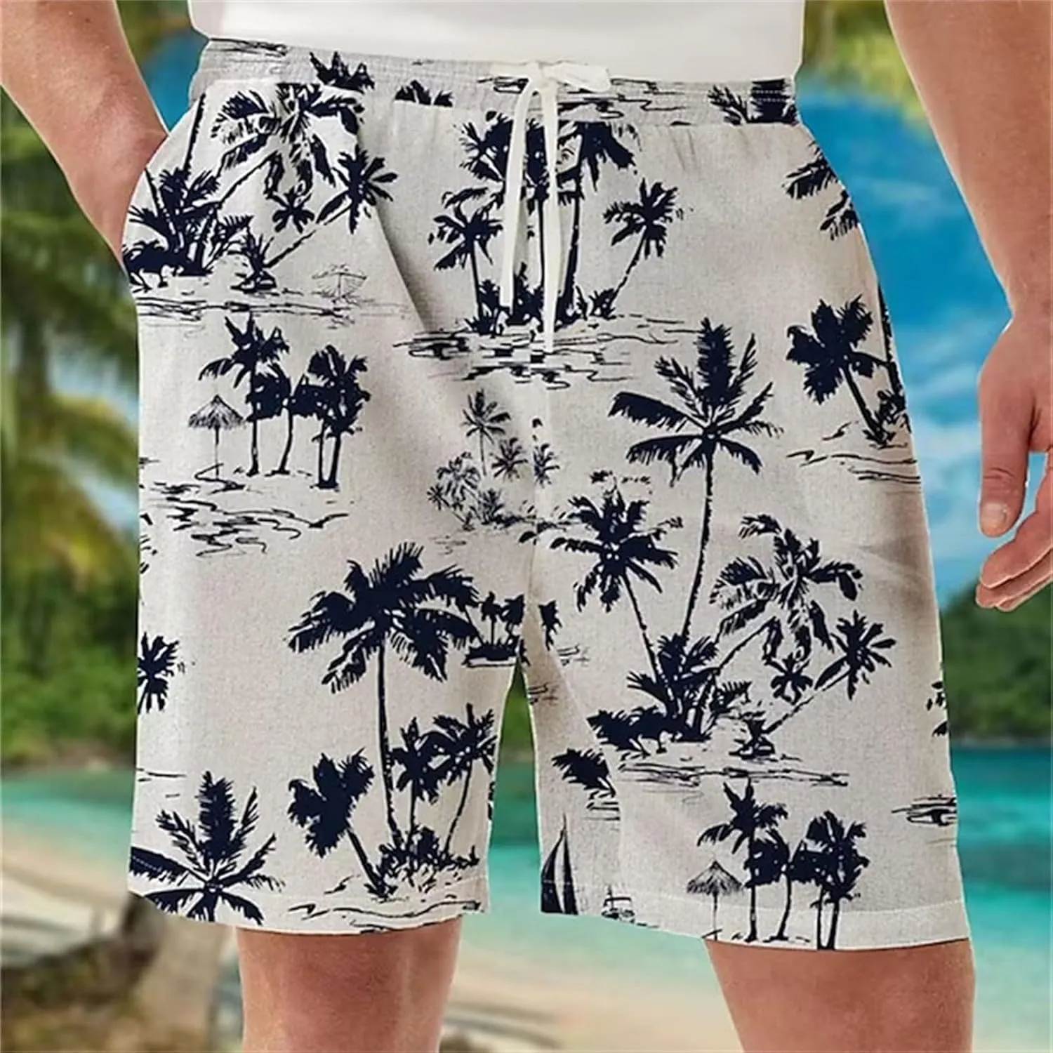 ZYXTIM Mens Linen Shorts 3D Print Holiday Beach Shorts Oversize Loose Fit Lightweight Casual Summer Boardshorts Loungewear