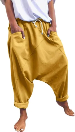 ZYXTIM Women's Harem Pants Smocked Waist Baggy Bohemian Hippie Yoga Trousers Aladdin Pants Drop Crotch Cotton Gypsy Clothes