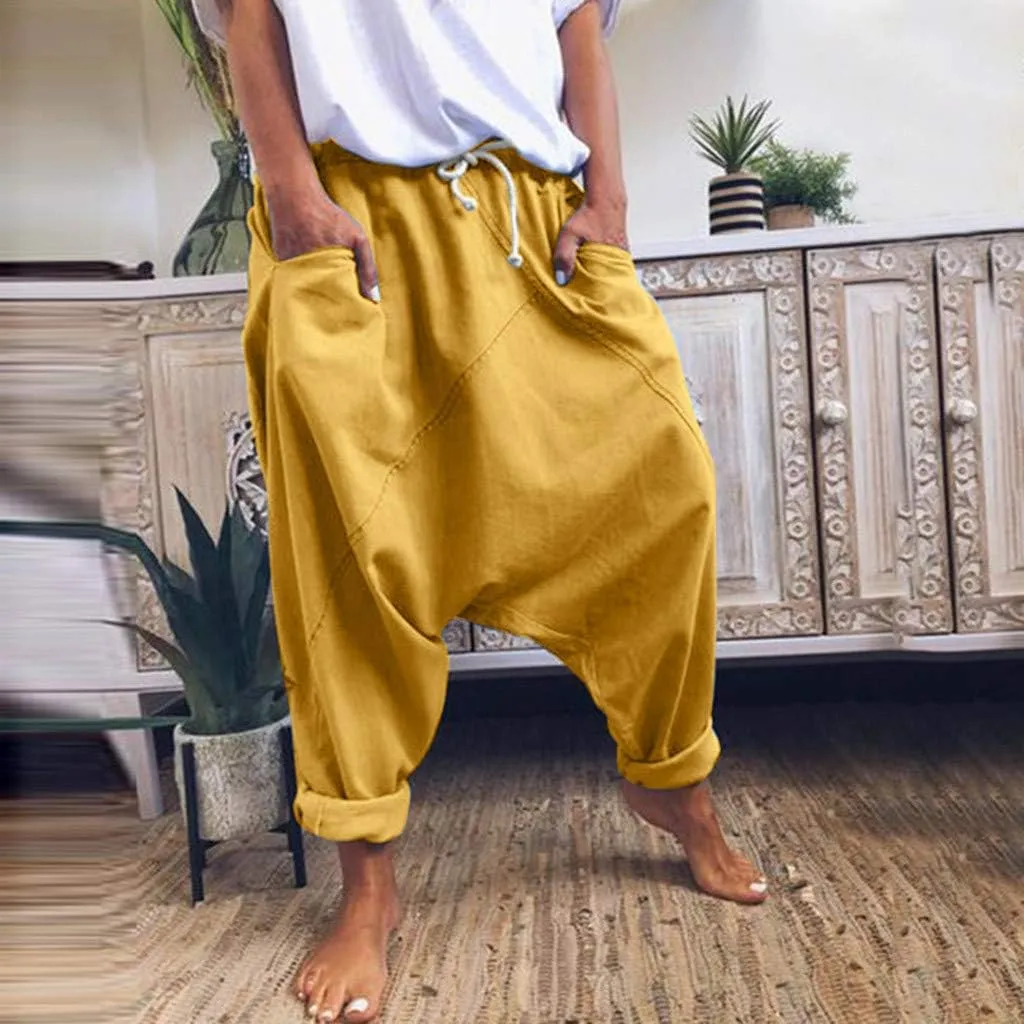 ZYXTIM Women's Harem Pants Smocked Waist Baggy Bohemian Hippie Yoga Trousers Aladdin Pants Drop Crotch Cotton Gypsy Clothes